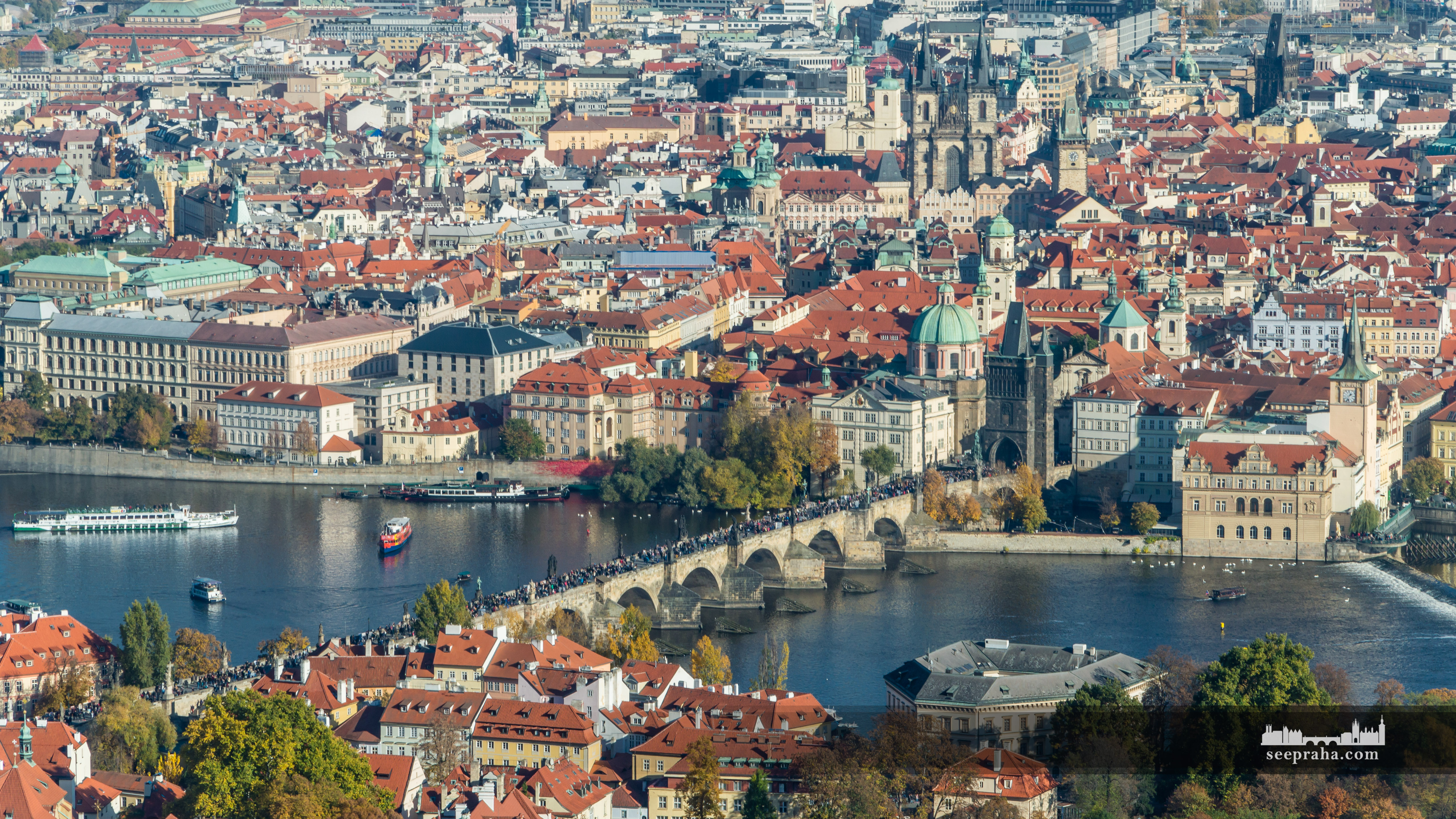 Blick auf die Karlsbrücke vom Aussichtsturm Petřín, Prag, Tschechien