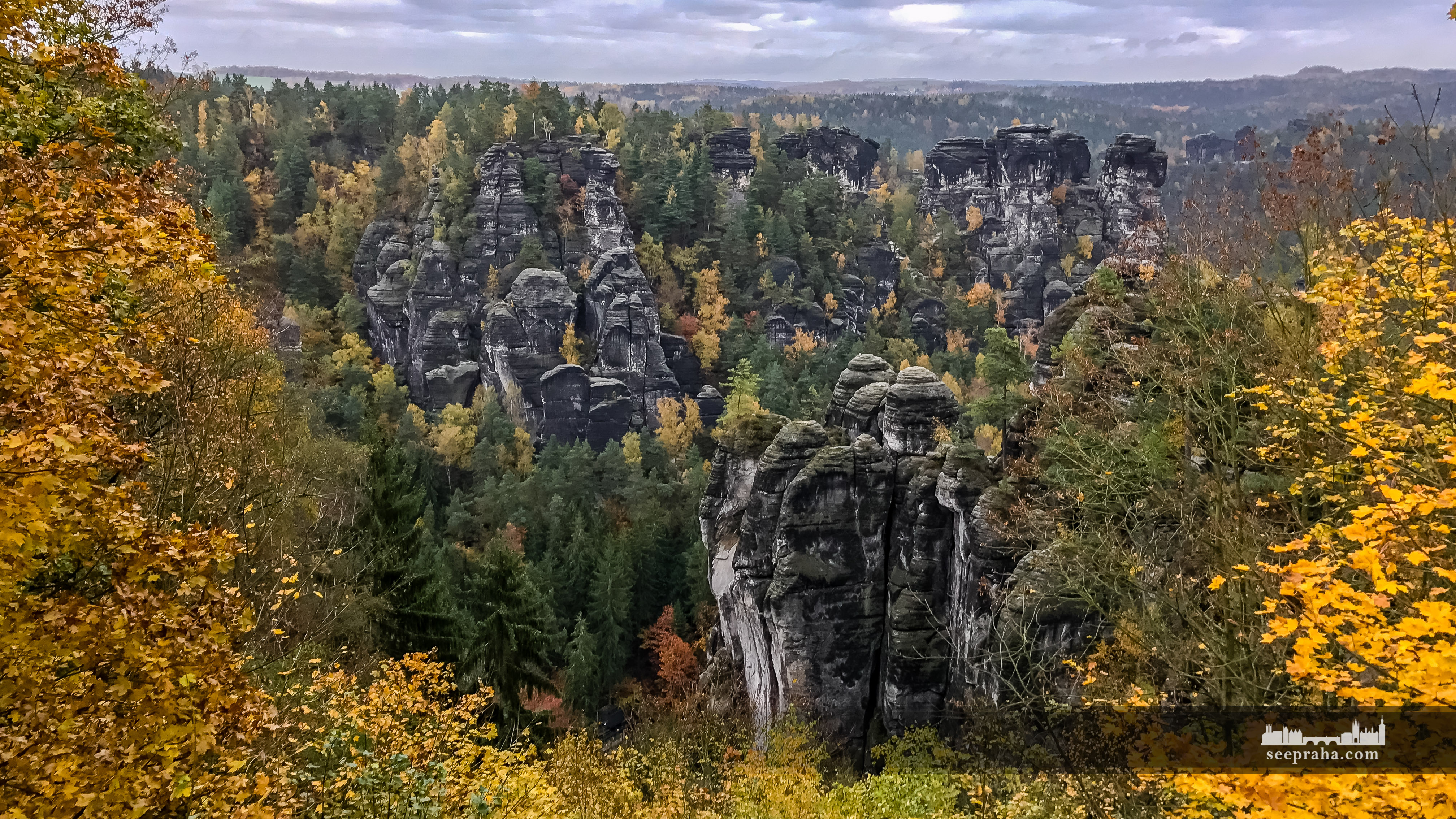 View from Bastei over the rocks, Saxon Switzerland national park, Germany